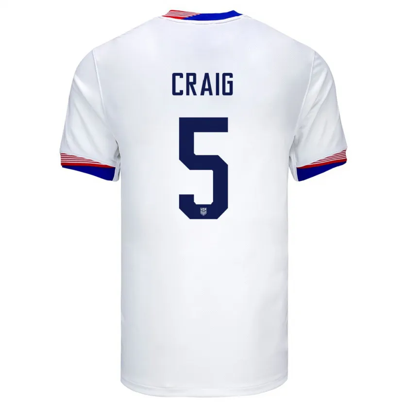 Danxen Mujer Camiseta Estados Unidos Brandan Craig #5 Blanco 1ª Equipación 24-26 La Camisa México