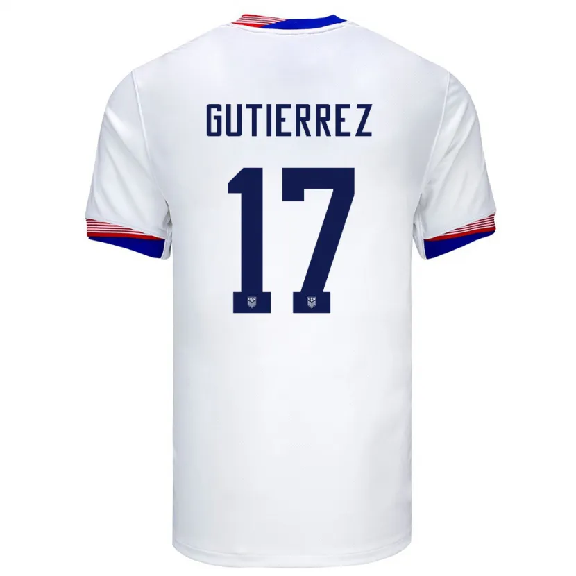 Danxen Mujer Camiseta Estados Unidos Brian Gutierrez #17 Blanco 1ª Equipación 24-26 La Camisa México