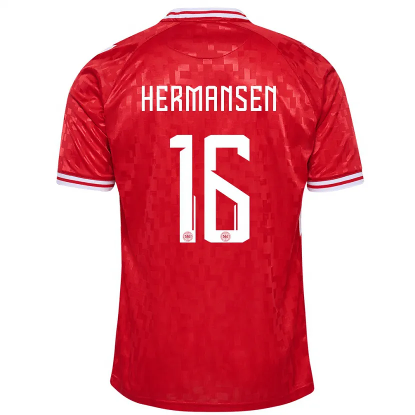Danxen Mujer Camiseta Dinamarca Mads Hermansen #16 Rojo 1ª Equipación 24-26 La Camisa México