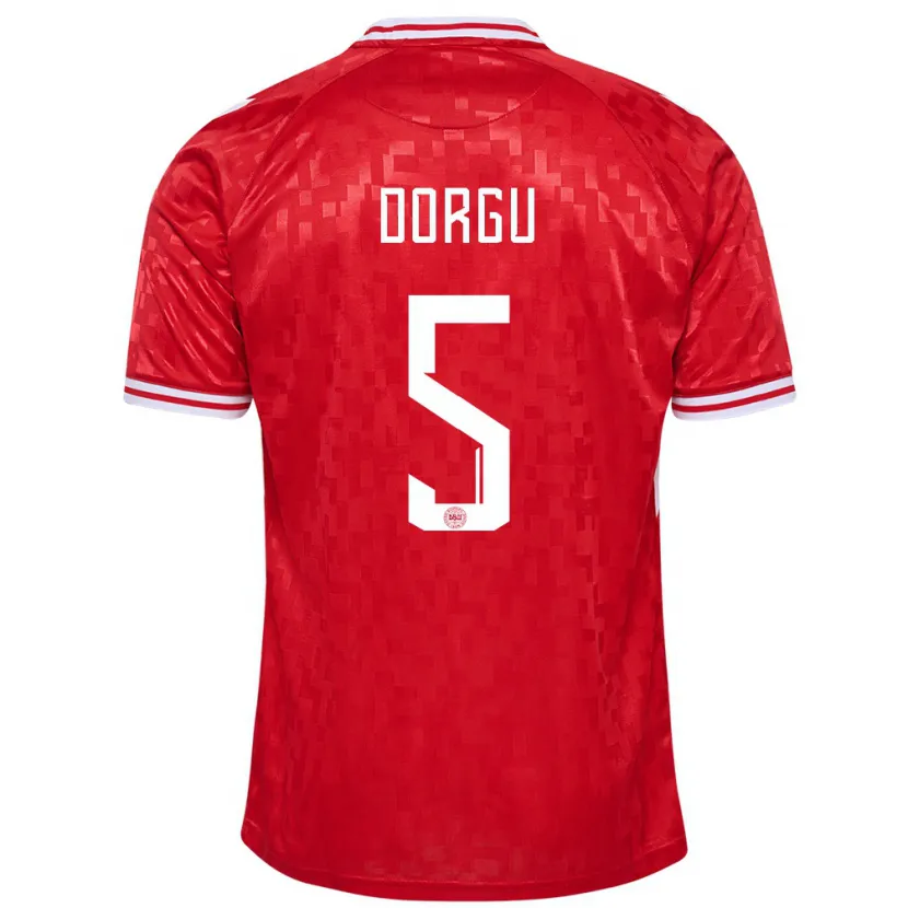 Danxen Mujer Camiseta Dinamarca Patrick Dorgu #5 Rojo 1ª Equipación 24-26 La Camisa México
