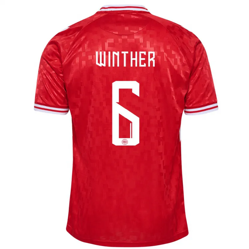 Danxen Mujer Camiseta Dinamarca Casper Winther #6 Rojo 1ª Equipación 24-26 La Camisa México