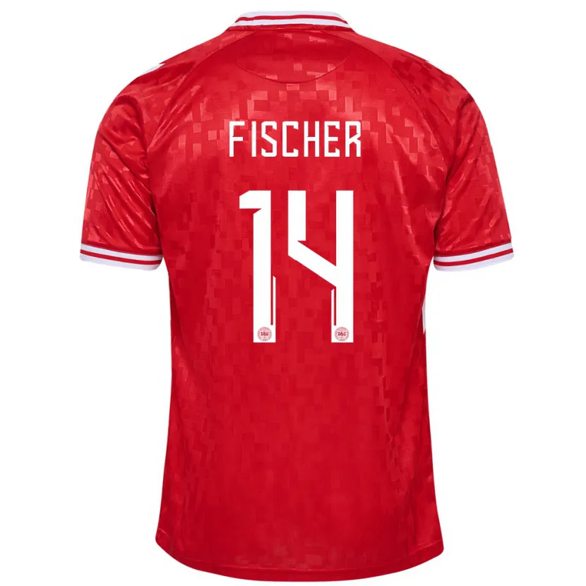 Danxen Mujer Camiseta Dinamarca Mikkel Fischer #14 Rojo 1ª Equipación 24-26 La Camisa México
