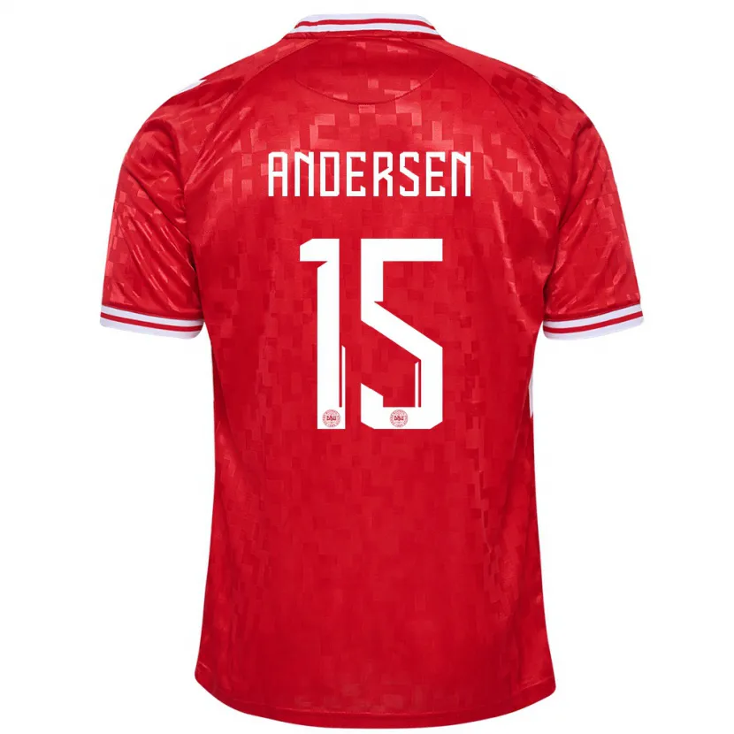 Danxen Mujer Camiseta Dinamarca Jacob Andersen #15 Rojo 1ª Equipación 24-26 La Camisa México