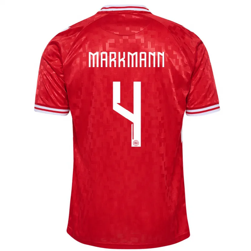 Danxen Mujer Camiseta Dinamarca Noah Markmann #4 Rojo 1ª Equipación 24-26 La Camisa México