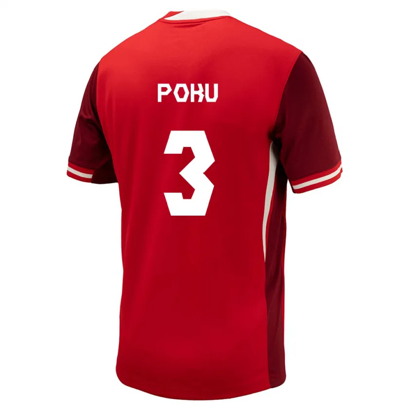 Danxen Mujer Camiseta Canadá Kwasi Poku #3 Rojo 1ª Equipación 24-26 La Camisa México