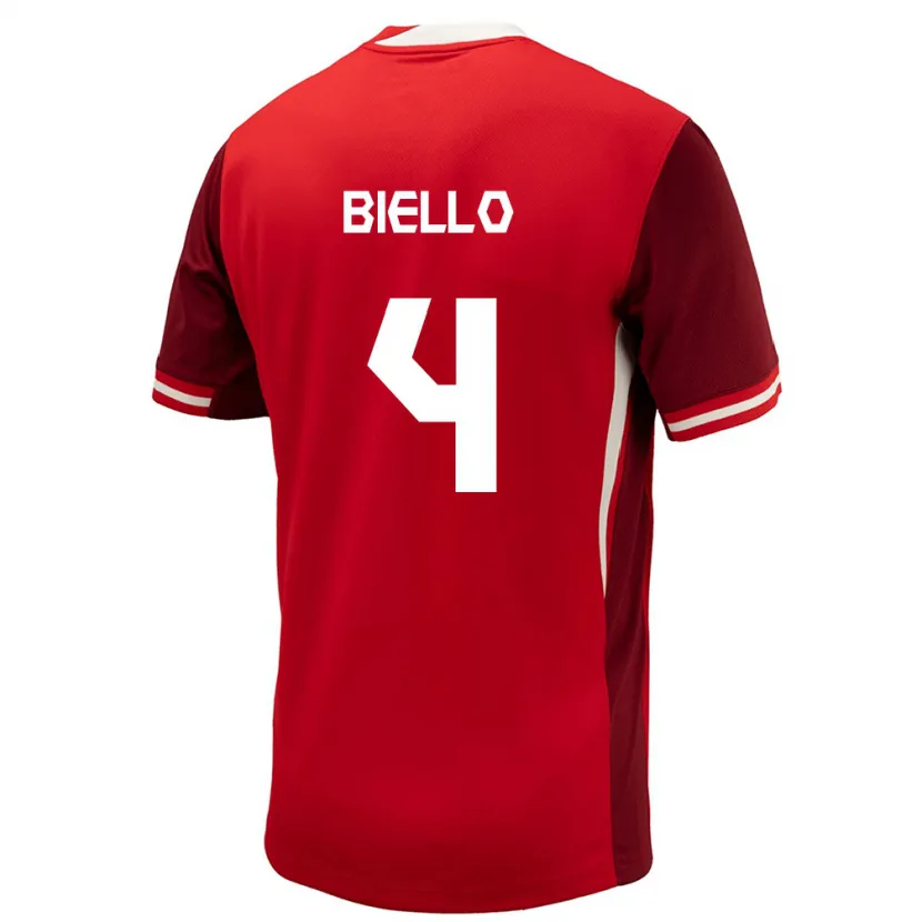 Danxen Mujer Camiseta Canadá Alessandro Biello #4 Rojo 1ª Equipación 24-26 La Camisa México