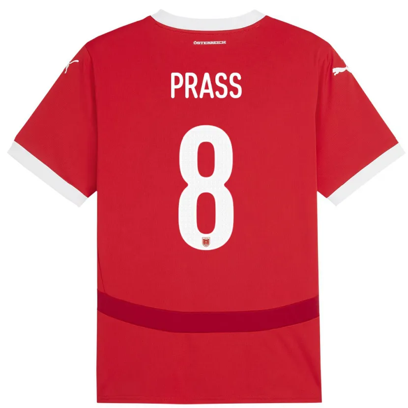 Danxen Mujer Camiseta Austria Alexander Prass #8 Rojo 1ª Equipación 24-26 La Camisa México