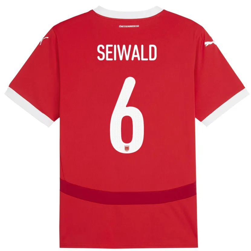 Danxen Mujer Camiseta Austria Nicolas Seiwald #6 Rojo 1ª Equipación 24-26 La Camisa México