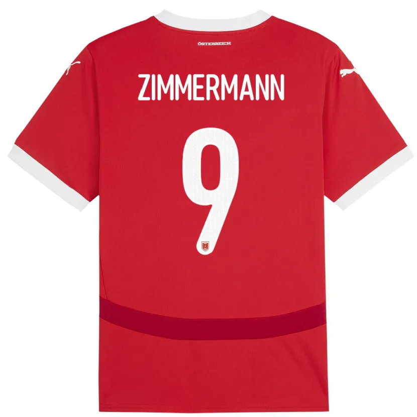Danxen Mujer Camiseta Austria Bernhard Zimmermann #9 Rojo 1ª Equipación 24-26 La Camisa México