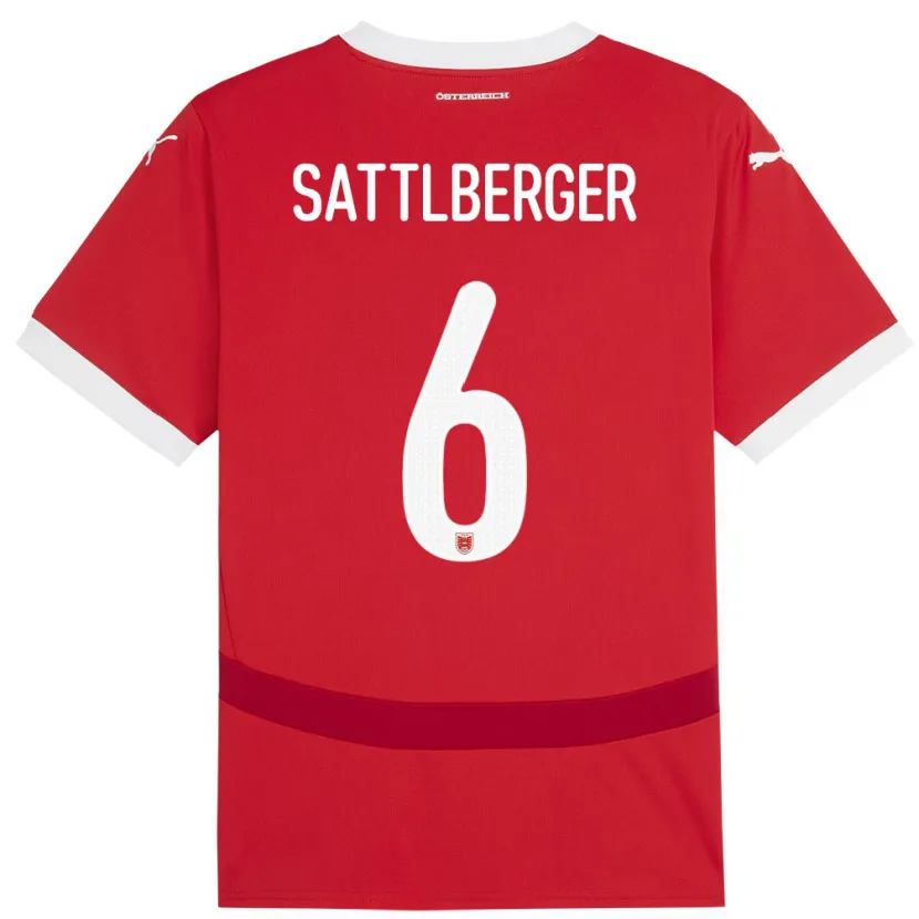 Danxen Mujer Camiseta Austria Nikolas Sattlberger #6 Rojo 1ª Equipación 24-26 La Camisa México