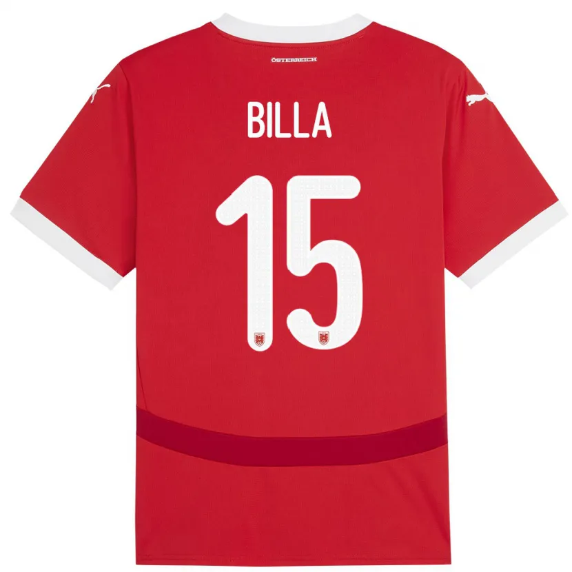 Danxen Mujer Camiseta Austria Nicole Billa #15 Rojo 1ª Equipación 24-26 La Camisa México