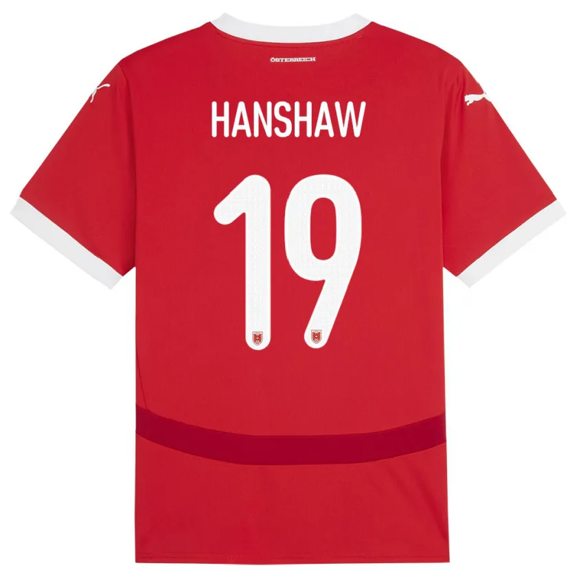 Danxen Mujer Camiseta Austria Verena Hanshaw #19 Rojo 1ª Equipación 24-26 La Camisa México