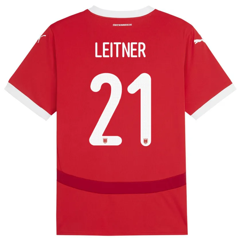 Danxen Mujer Camiseta Austria Annelie Leitner #21 Rojo 1ª Equipación 24-26 La Camisa México