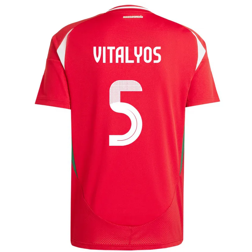 Danxen Mujer Camiseta Hungría Viktor Vitályos #5 Rojo 1ª Equipación 24-26 La Camisa México