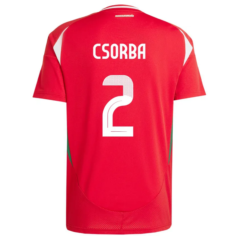 Danxen Mujer Camiseta Hungría Dominik Csorba #2 Rojo 1ª Equipación 24-26 La Camisa México