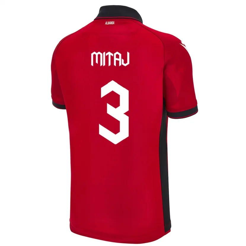 Danxen Mujer Camiseta Albania Mario Mitaj #3 Rojo 1ª Equipación 24-26 La Camisa México