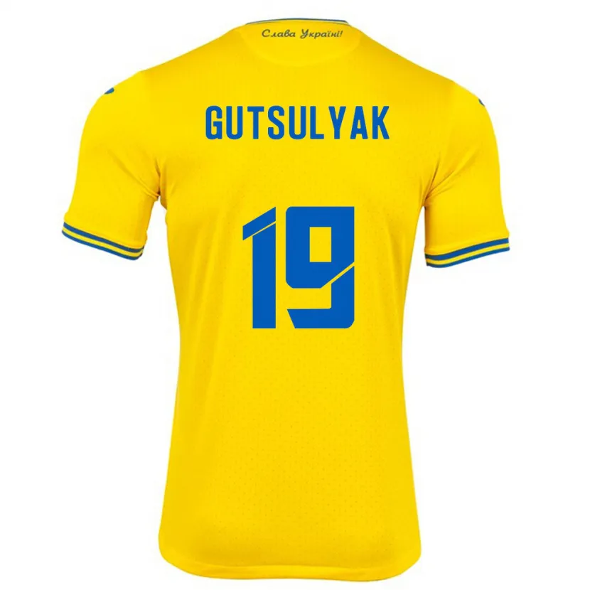 Danxen Mujer Camiseta Ucrania Oleksiy Gutsulyak #19 Amarillo 1ª Equipación 24-26 La Camisa México