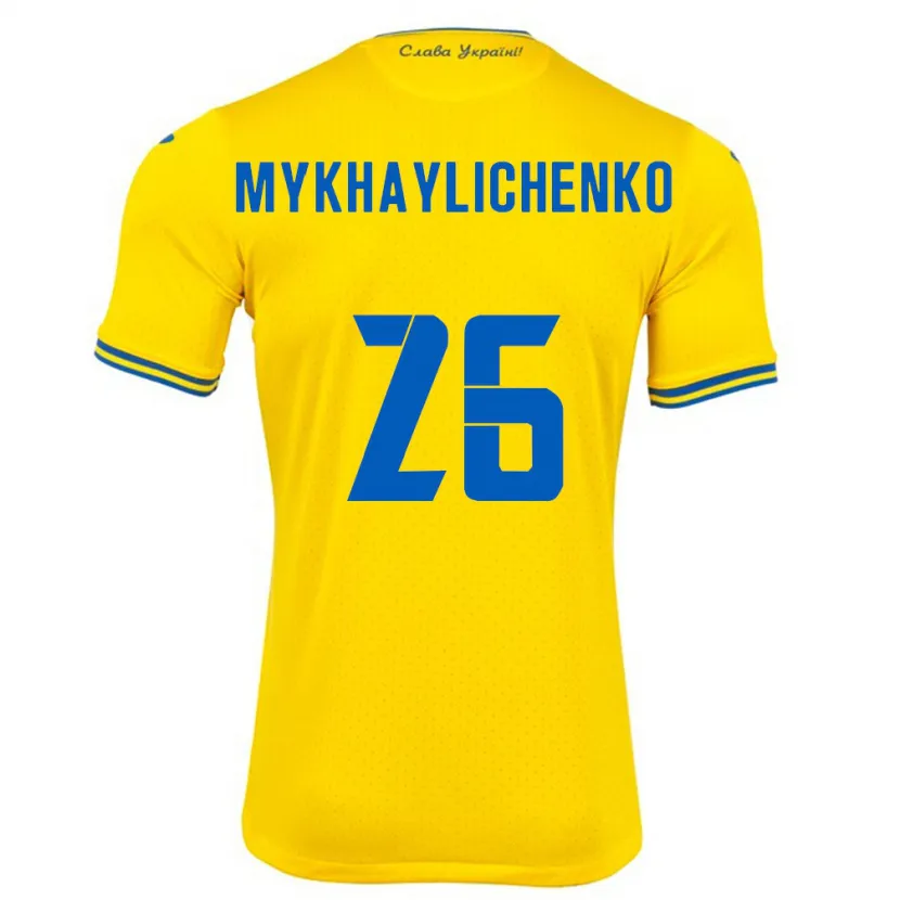 Danxen Mujer Camiseta Ucrania Bogdan Mykhaylichenko #26 Amarillo 1ª Equipación 24-26 La Camisa México