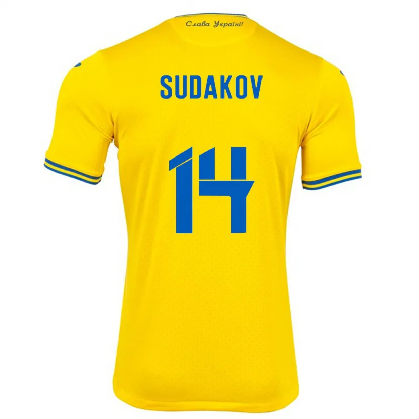 Danxen Mujer Camiseta Ucrania Georgiy Sudakov #14 Amarillo 1ª Equipación 24-26 La Camisa México