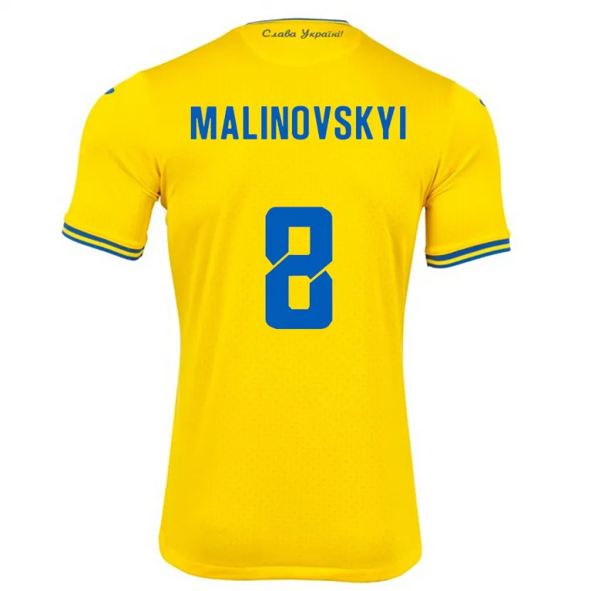 Danxen Mujer Camiseta Ucrania Ruslan Malinovskyi #8 Amarillo 1ª Equipación 24-26 La Camisa México