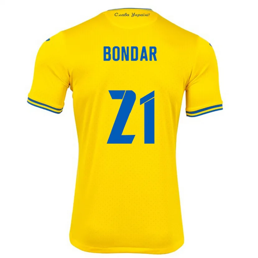 Danxen Mujer Camiseta Ucrania Valeriy Bondar #21 Amarillo 1ª Equipación 24-26 La Camisa México