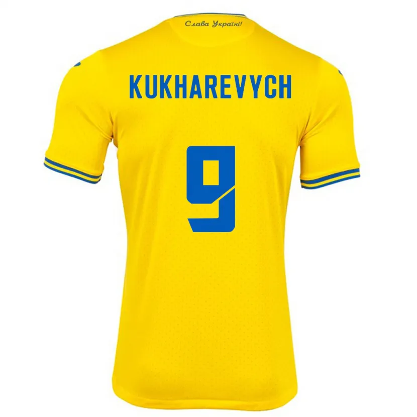Danxen Mujer Camiseta Ucrania Mykola Kukharevych #9 Amarillo 1ª Equipación 24-26 La Camisa México