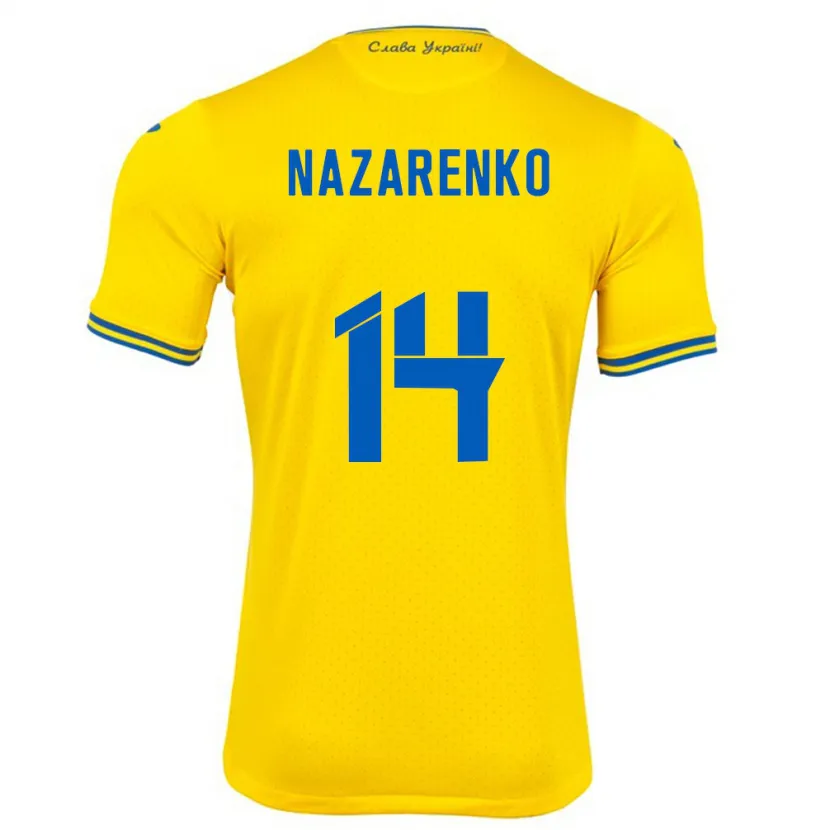 Danxen Mujer Camiseta Ucrania Oleksandr Nazarenko #14 Amarillo 1ª Equipación 24-26 La Camisa México