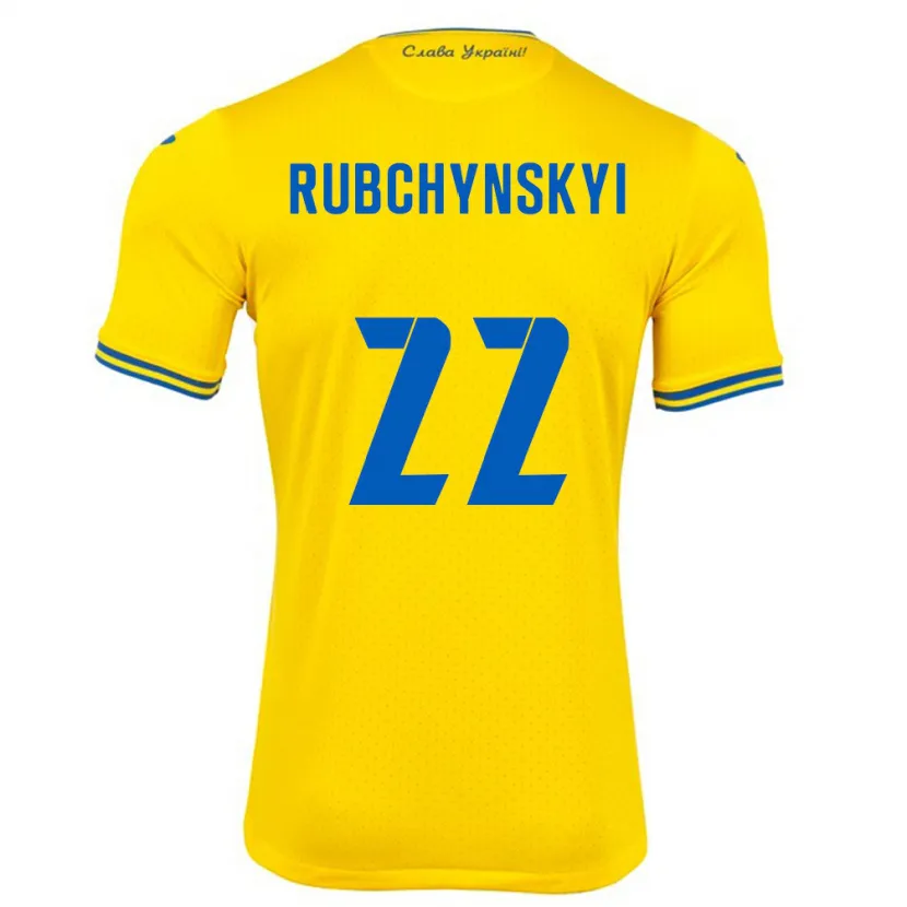 Danxen Mujer Camiseta Ucrania Valentyn Rubchynskyi #22 Amarillo 1ª Equipación 24-26 La Camisa México