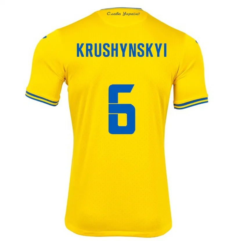 Danxen Mujer Camiseta Ucrania Borys Krushynskyi #6 Amarillo 1ª Equipación 24-26 La Camisa México