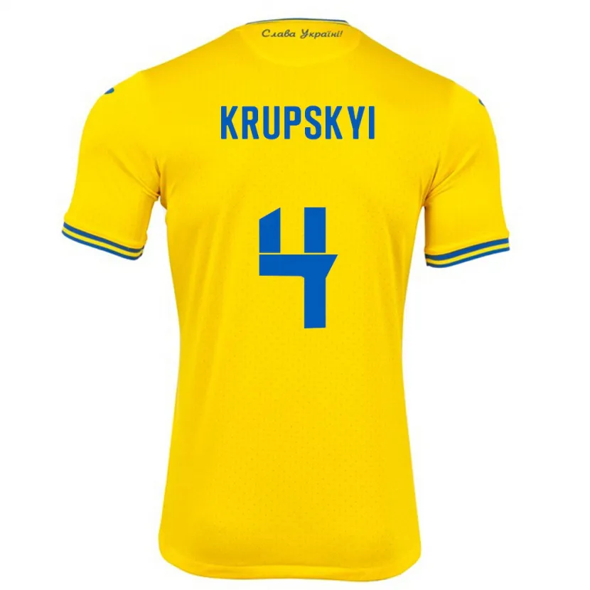 Danxen Mujer Camiseta Ucrania Ilya Krupskyi #4 Amarillo 1ª Equipación 24-26 La Camisa México
