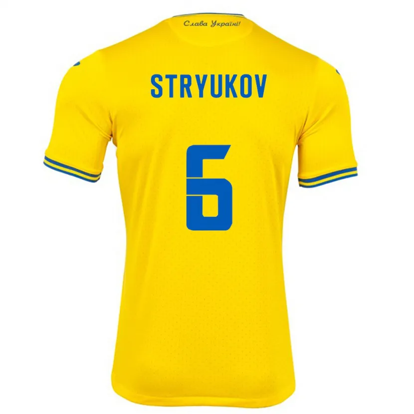 Danxen Mujer Camiseta Ucrania Maksym Stryukov #6 Amarillo 1ª Equipación 24-26 La Camisa México
