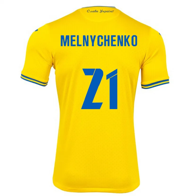 Danxen Mujer Camiseta Ucrania Maksym Melnychenko #21 Amarillo 1ª Equipación 24-26 La Camisa México