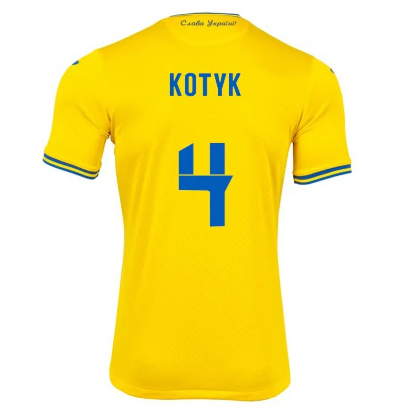 Danxen Mujer Camiseta Ucrania Yana Kotyk #4 Amarillo 1ª Equipación 24-26 La Camisa México