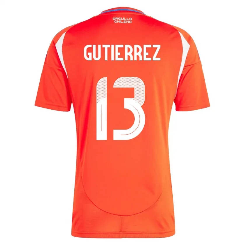 Danxen Mujer Camiseta Chile Daniel Gutiérrez #13 Rojo 1ª Equipación 24-26 La Camisa México