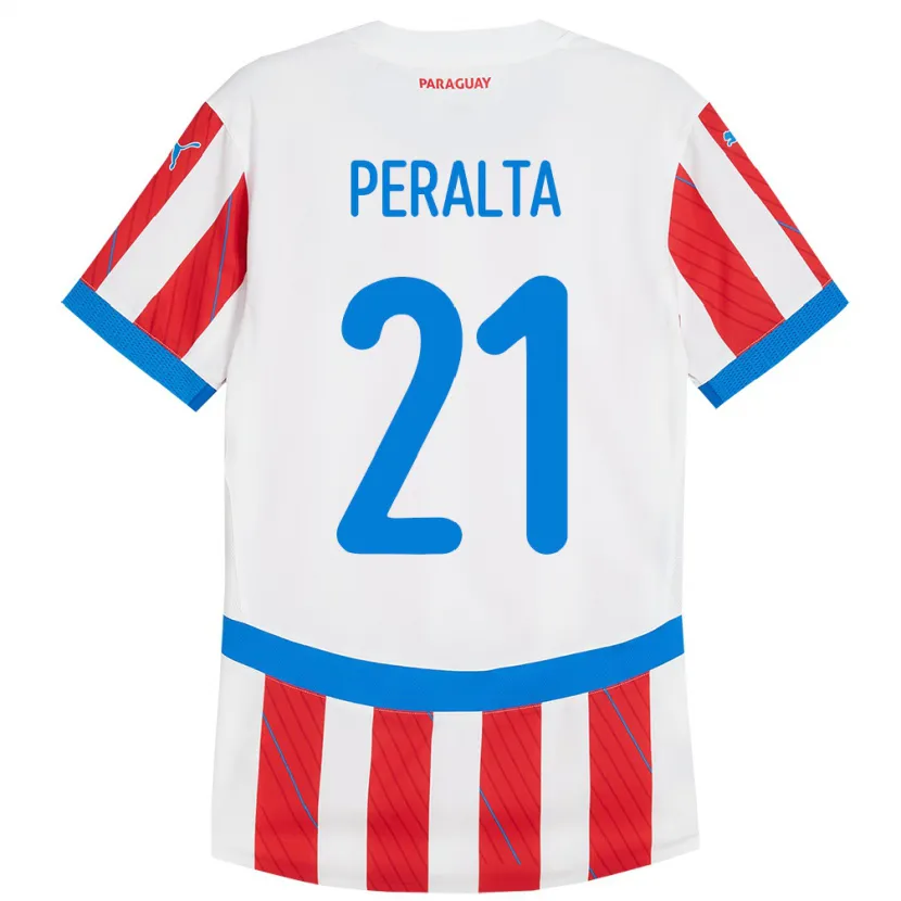 Danxen Mujer Camiseta Paraguay Fabrizio Peralta #21 Blanco Rojo 1ª Equipación 24-26 La Camisa México