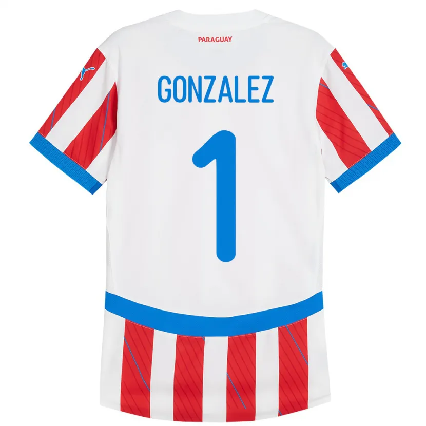 Danxen Mujer Camiseta Paraguay Ángel González #1 Blanco Rojo 1ª Equipación 24-26 La Camisa México