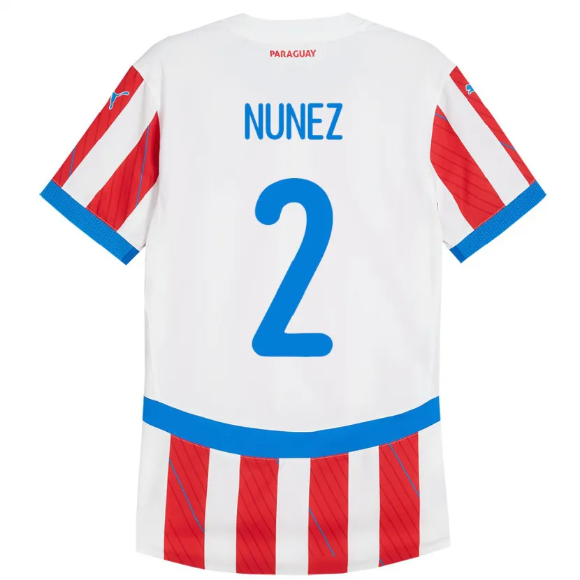 Danxen Mujer Camiseta Paraguay Alan Núñez #2 Blanco Rojo 1ª Equipación 24-26 La Camisa México