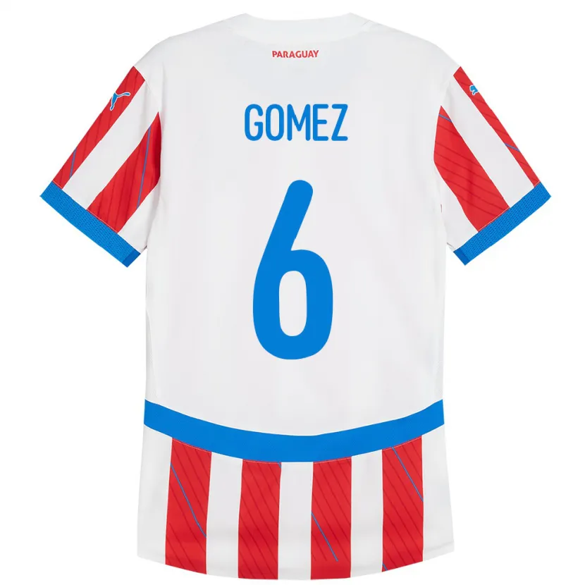 Danxen Mujer Camiseta Paraguay Marcos Gómez #6 Blanco Rojo 1ª Equipación 24-26 La Camisa México