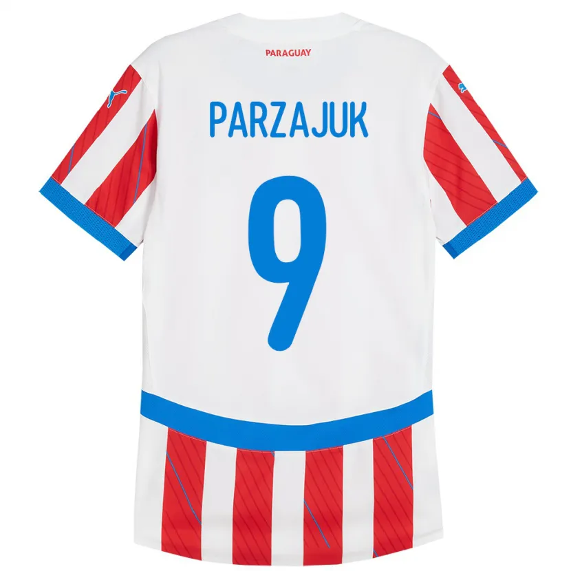 Danxen Mujer Camiseta Paraguay Kevin Parzajuk #9 Blanco Rojo 1ª Equipación 24-26 La Camisa México