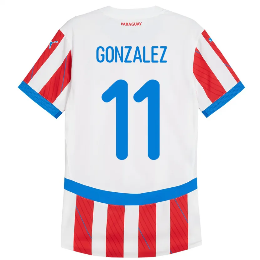 Danxen Mujer Camiseta Paraguay Enso González #11 Blanco Rojo 1ª Equipación 24-26 La Camisa México