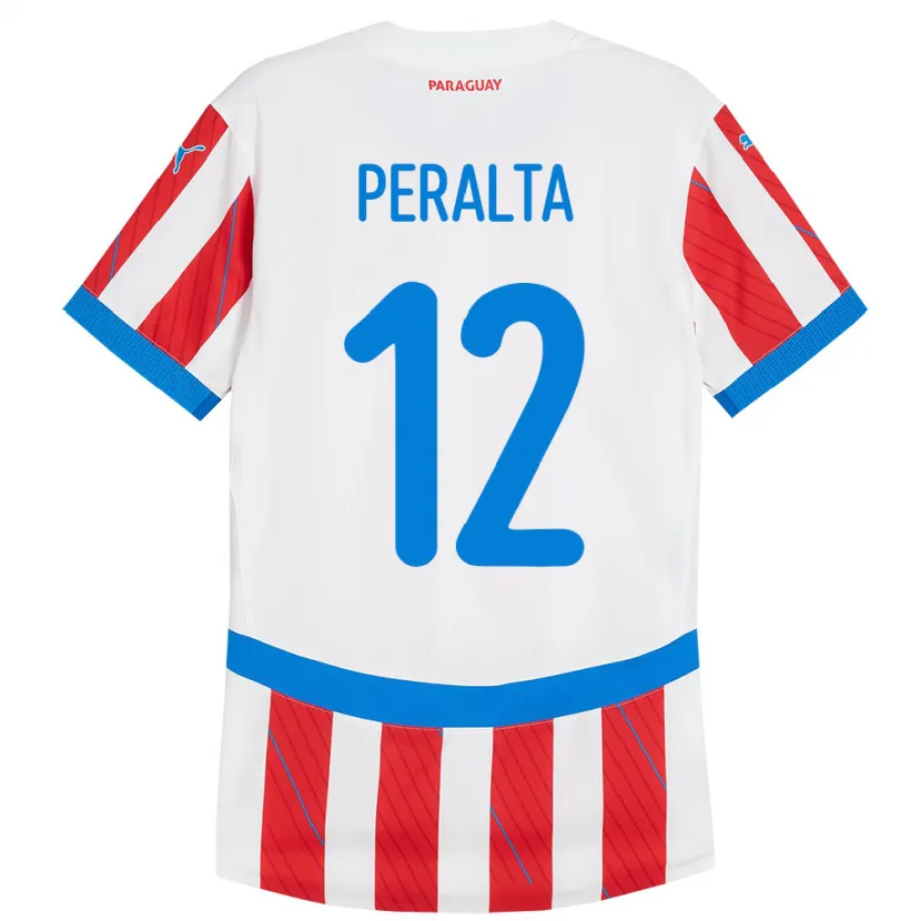 Danxen Mujer Camiseta Paraguay Jesús Peralta #12 Blanco Rojo 1ª Equipación 24-26 La Camisa México