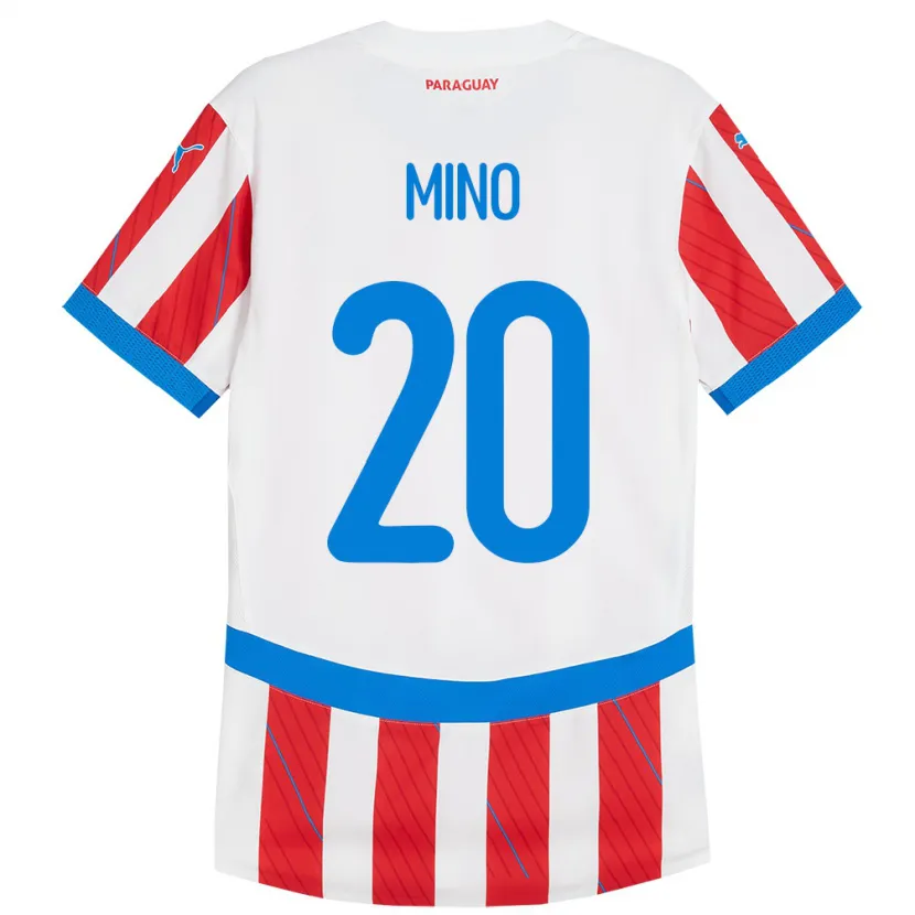 Danxen Mujer Camiseta Paraguay César Miño #20 Blanco Rojo 1ª Equipación 24-26 La Camisa México