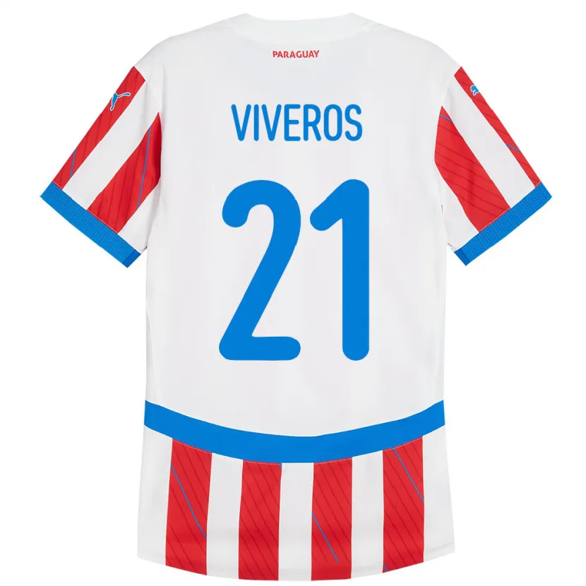 Danxen Mujer Camiseta Paraguay Fernando Viveros #21 Blanco Rojo 1ª Equipación 24-26 La Camisa México