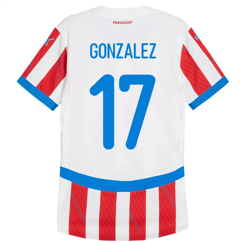 Danxen Mujer Camiseta Paraguay Lourdes González #17 Blanco Rojo 1ª Equipación 24-26 La Camisa México