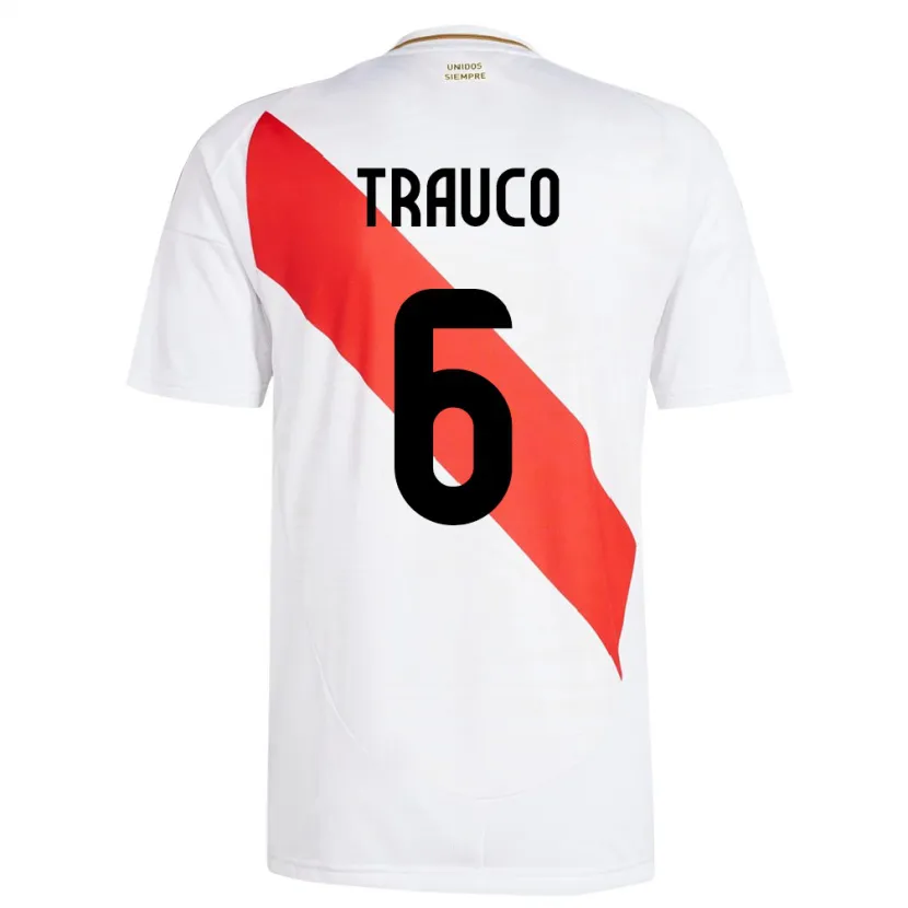 Danxen Mujer Camiseta Perú Miguel Trauco #6 Blanco 1ª Equipación 24-26 La Camisa México