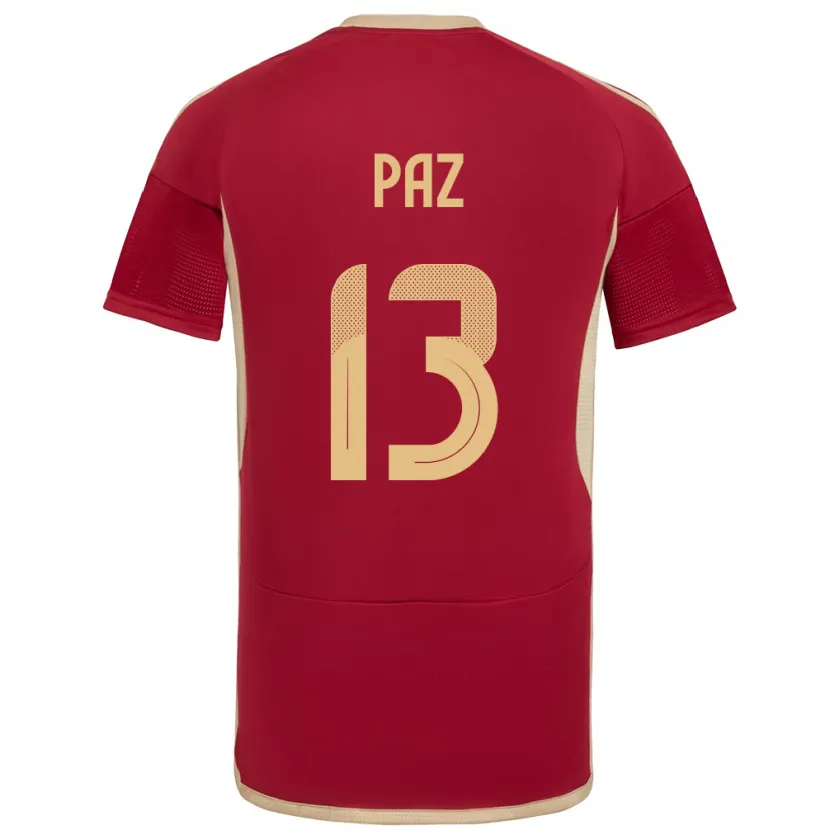 Danxen Mujer Camiseta Venezuela Jesús Paz #13 Borgoña 1ª Equipación 24-26 La Camisa México