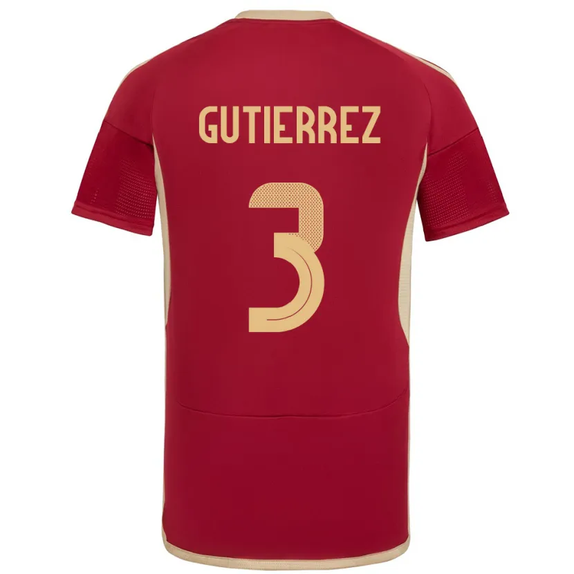 Danxen Mujer Camiseta Venezuela Nairelis Gutiérrez #3 Borgoña 1ª Equipación 24-26 La Camisa México