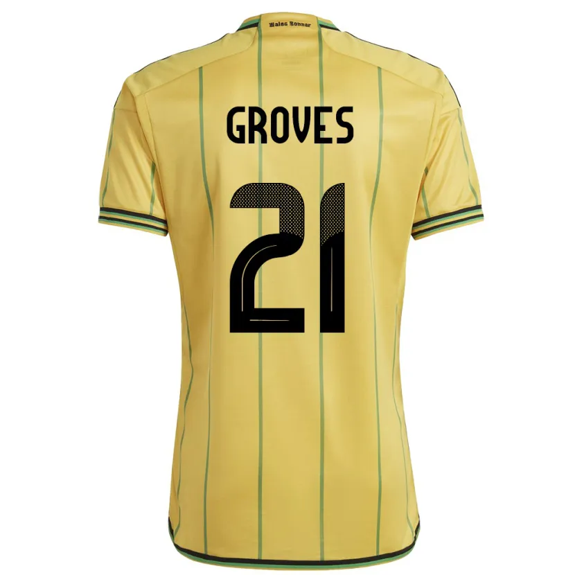 Danxen Mujer Camiseta Jamaica Isreala Groves #21 Amarillo 1ª Equipación 24-26 La Camisa México