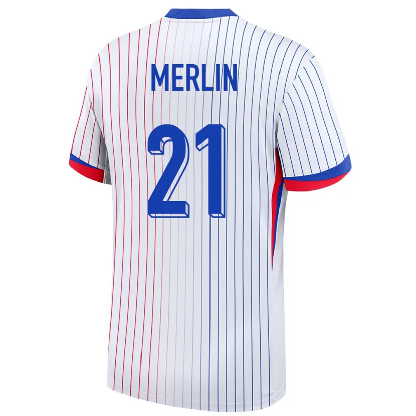 Danxen Mujer Camiseta Francia Quentin Merlin #21 Blanco 2ª Equipación 24-26 La Camisa México