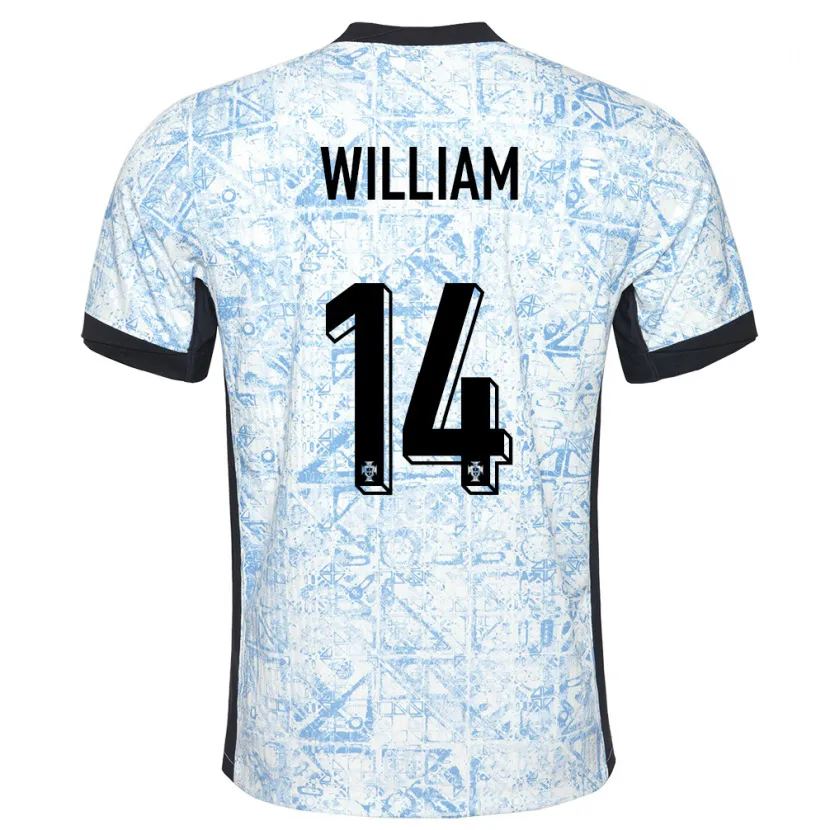 Danxen Mujer Camiseta Portugal William Carvalho #14 Crema Azul 2ª Equipación 24-26 La Camisa México